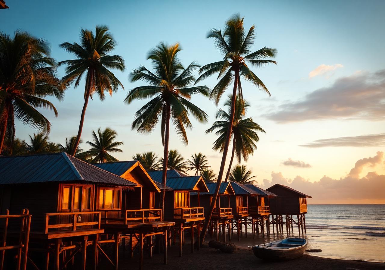 Caribbean-style stilt houses on a Costa Rican coast