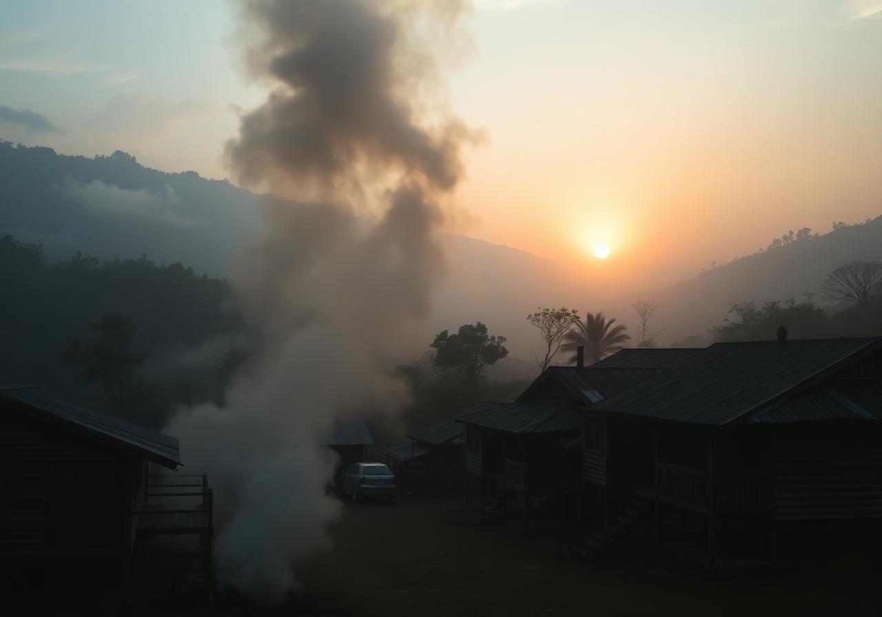 Maroon mountain village at sunrise