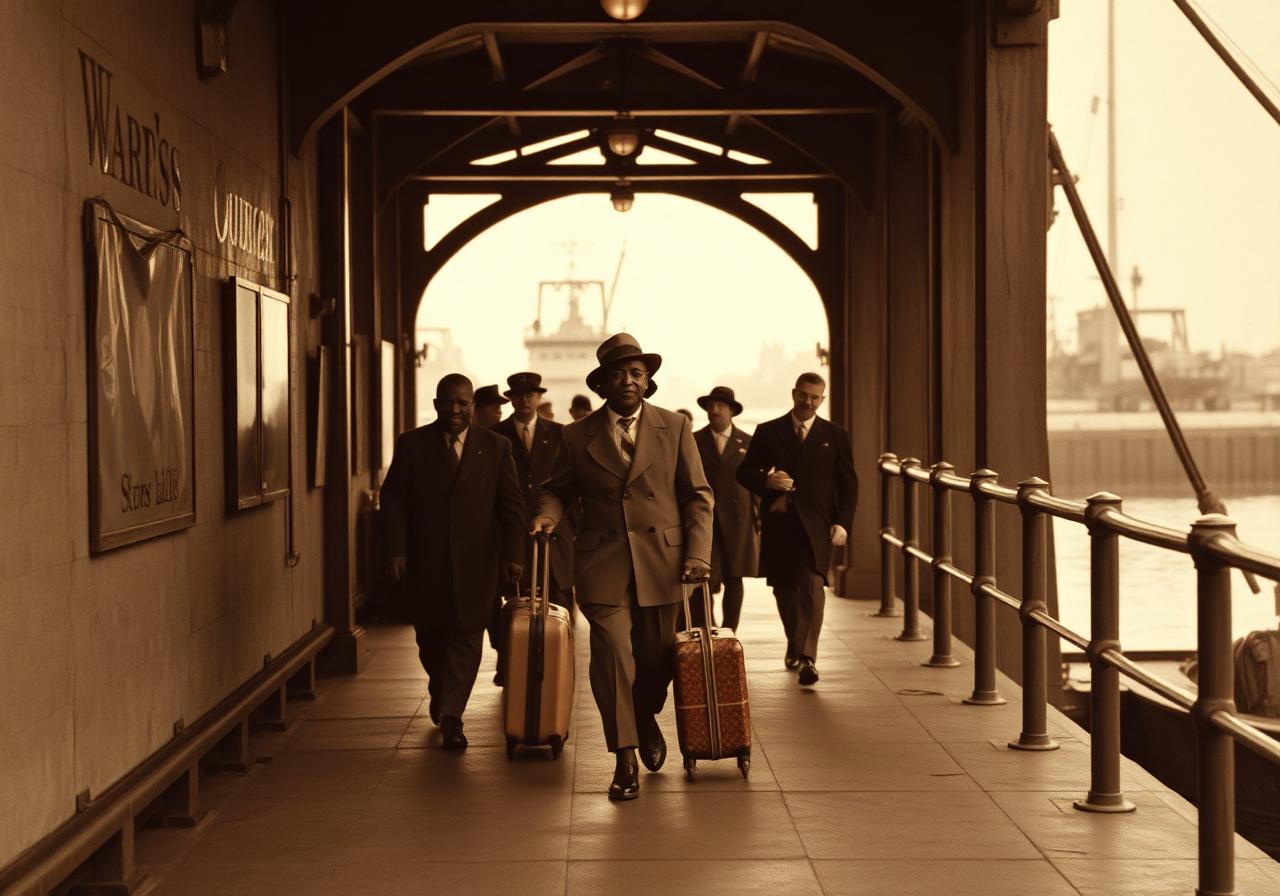 1948 dockside arrivals with suitcases