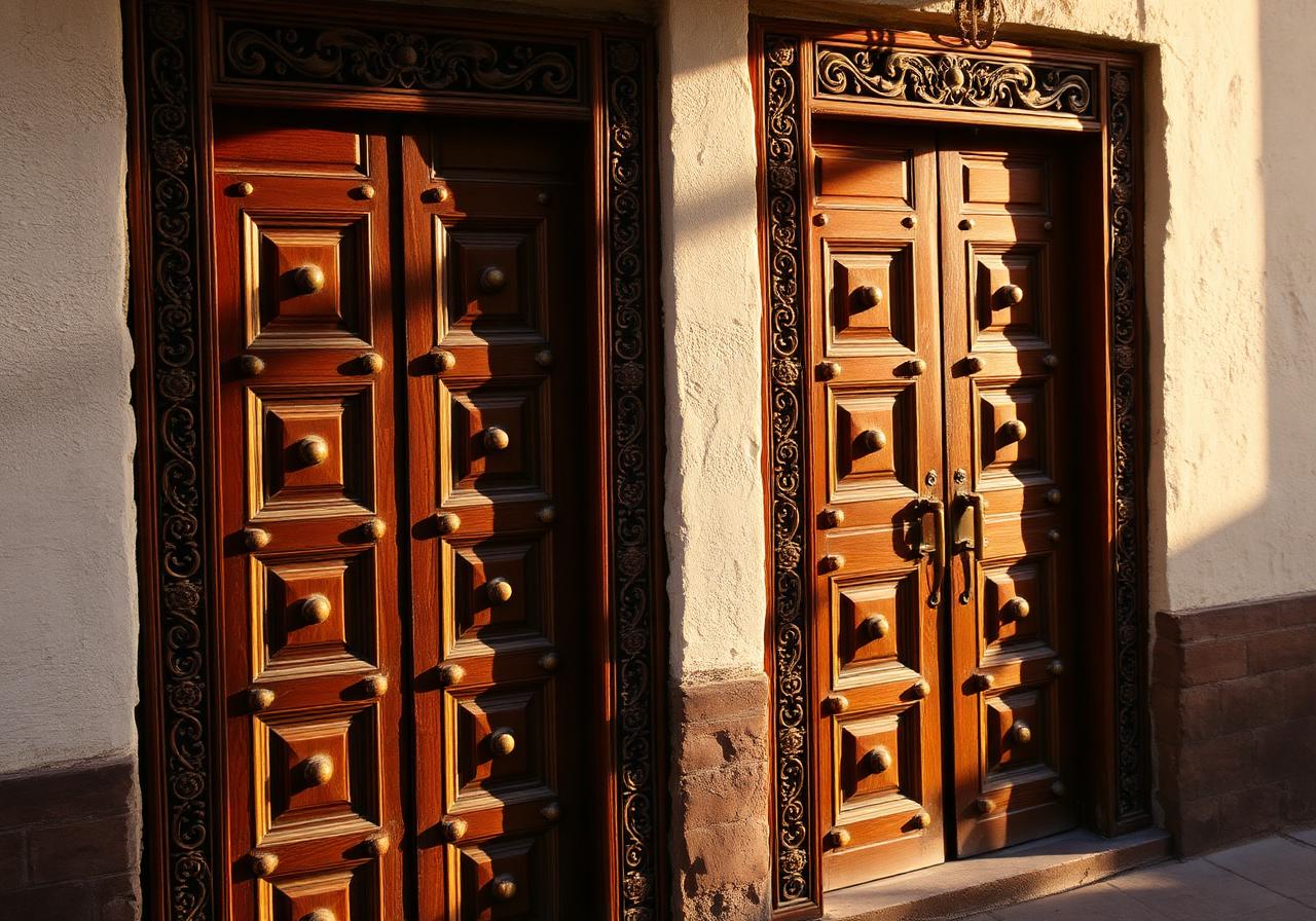 Carved Zanzibari wooden doors with brass studs