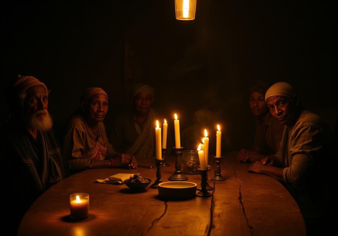 Quilombo elders gathered around a candlelit table